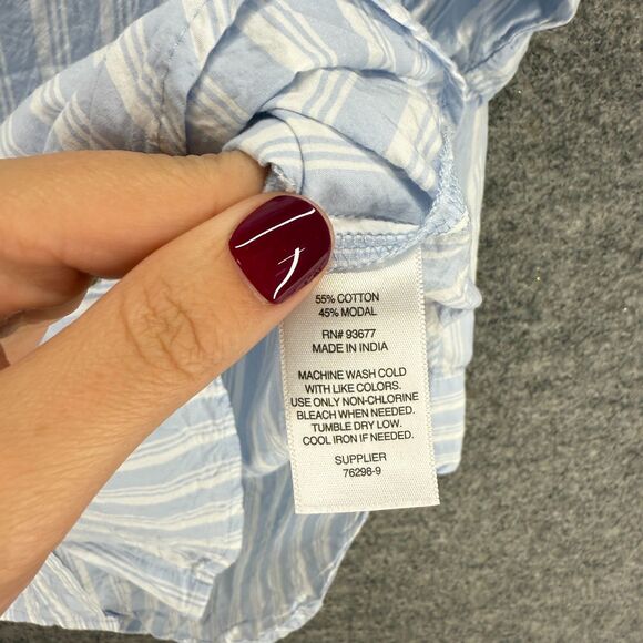 A New Approach Shirt Women XL Blue Striped Button Up Collared Long Sleeve Cotton - Picture 4 of 7